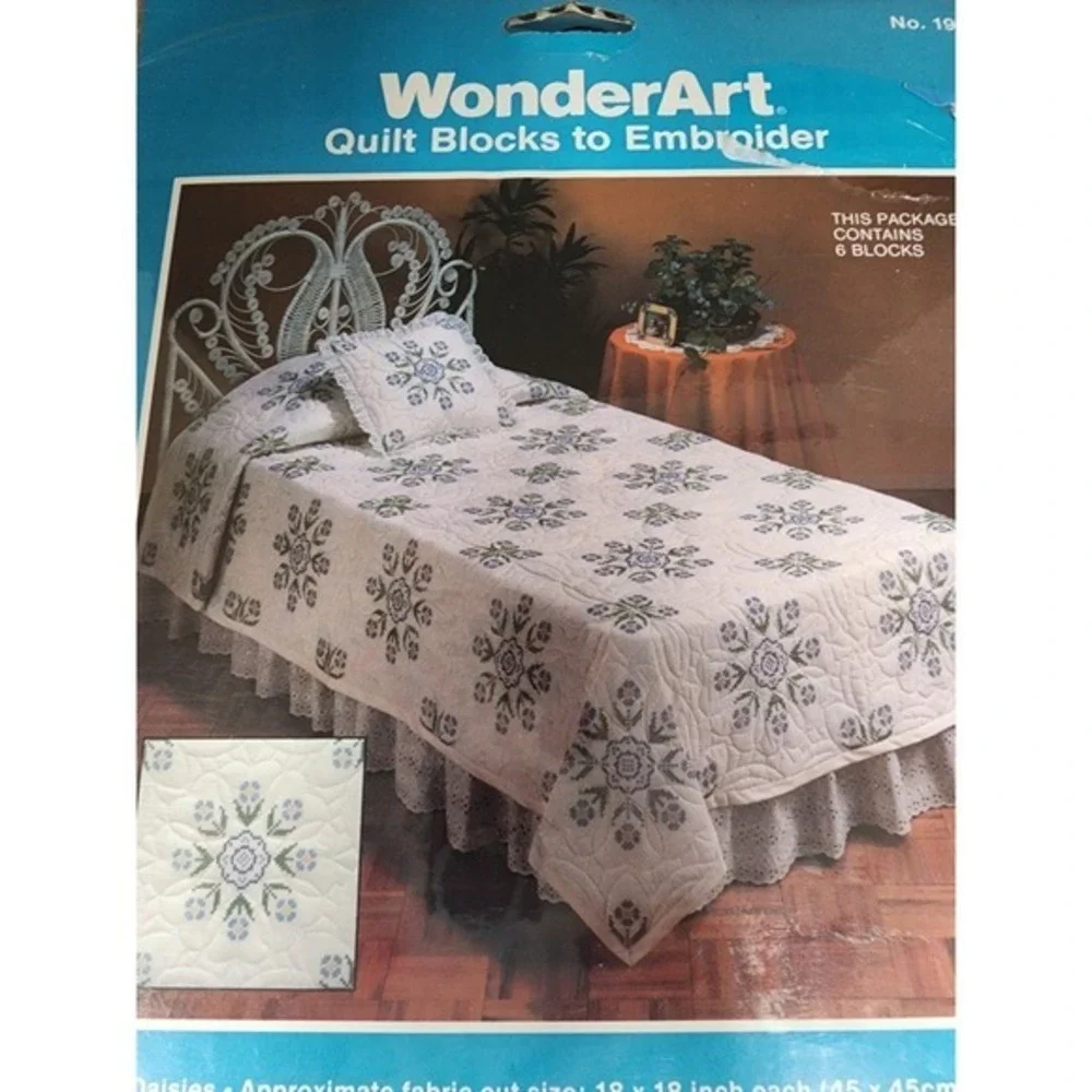 WonderArt Quilt Blocks 1979 Daisies to‎ Embroider 6 blocks X 2 packages NEW